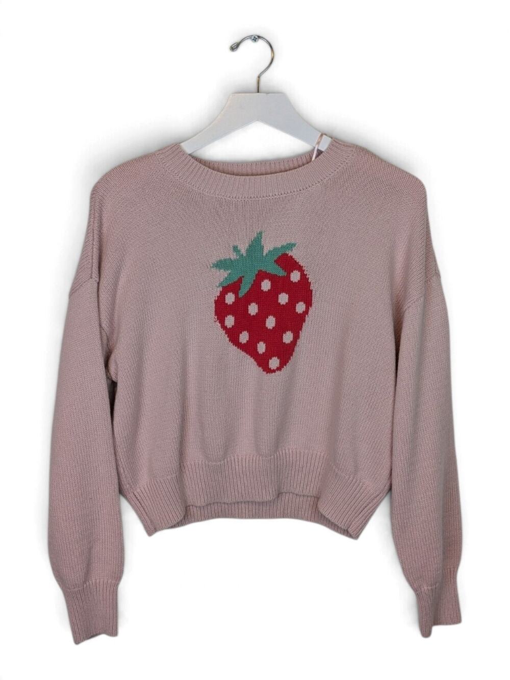 PINK ROSE Intarsia Strawberry Sweater Pink - Size M